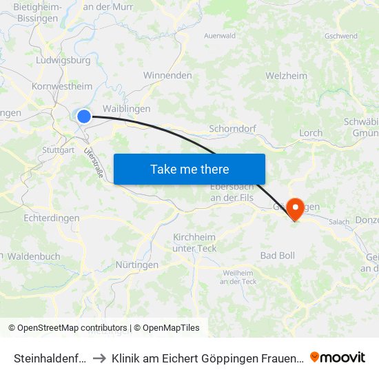 Steinhaldenfeld to Klinik am Eichert Göppingen Frauenklinik map