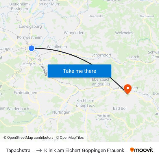 Tapachstraße to Klinik am Eichert Göppingen Frauenklinik map