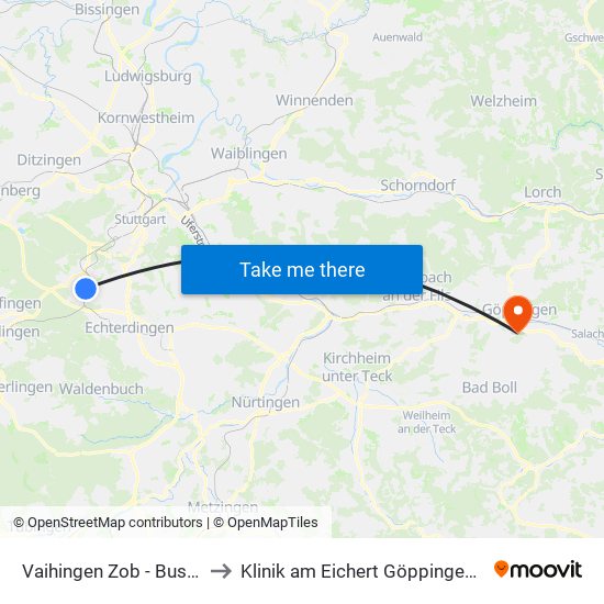 Vaihingen Zob - Bussteige 5-6 to Klinik am Eichert Göppingen Frauenklinik map