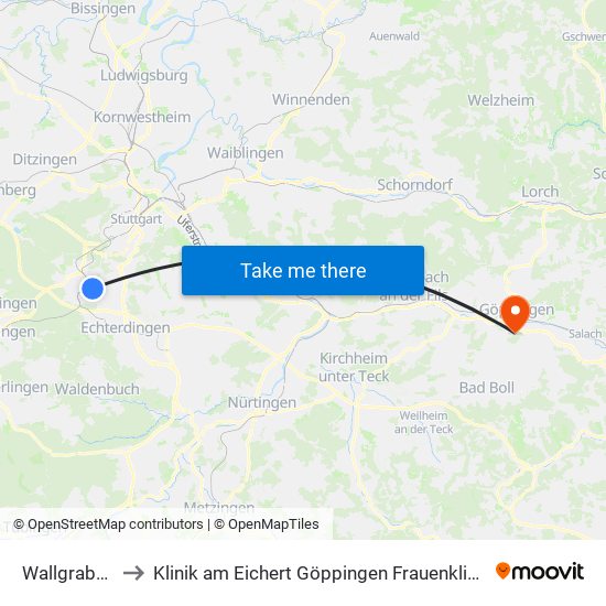 Wallgraben to Klinik am Eichert Göppingen Frauenklinik map