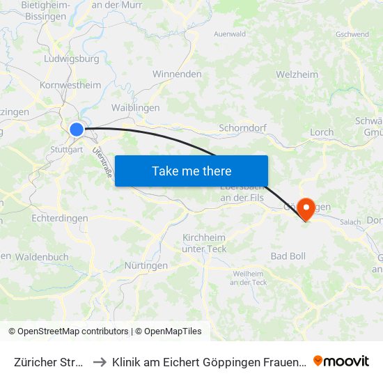 Züricher Straße to Klinik am Eichert Göppingen Frauenklinik map