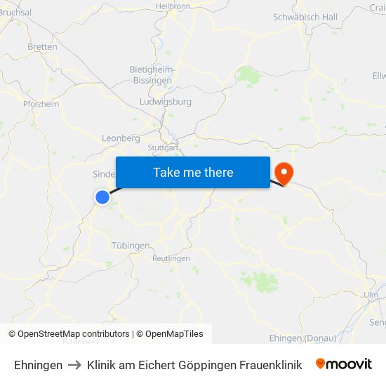 Ehningen to Klinik am Eichert Göppingen Frauenklinik map