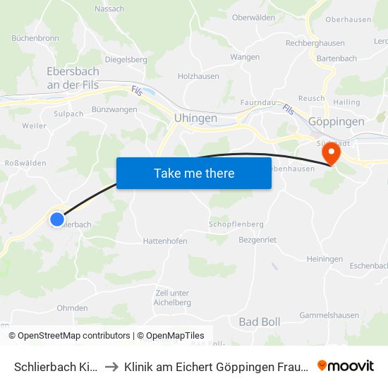 Schlierbach Kirche to Klinik am Eichert Göppingen Frauenklinik map