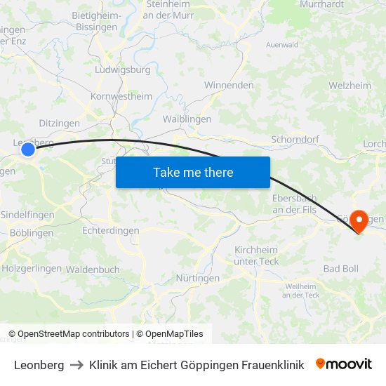 Leonberg to Klinik am Eichert Göppingen Frauenklinik map