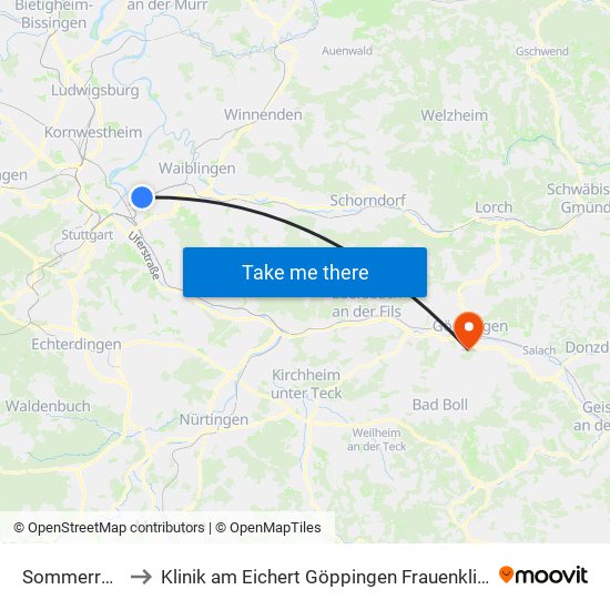 Sommerrain to Klinik am Eichert Göppingen Frauenklinik map