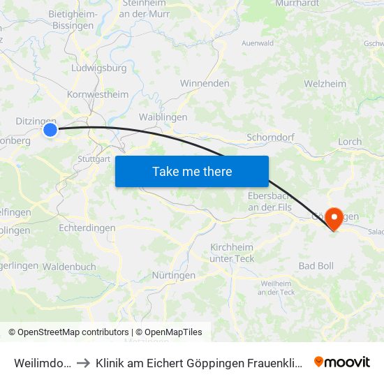 Weilimdorf to Klinik am Eichert Göppingen Frauenklinik map