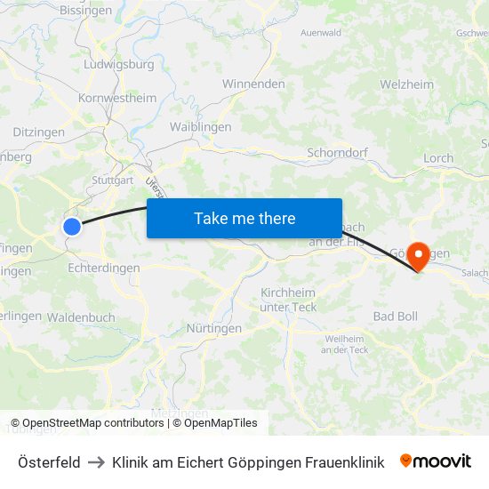 Österfeld to Klinik am Eichert Göppingen Frauenklinik map