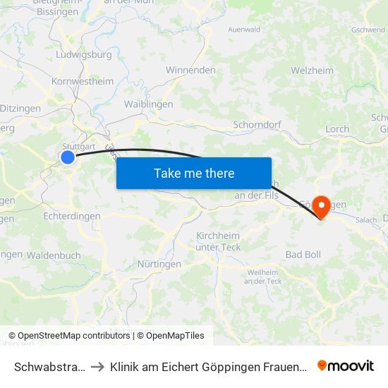 Schwabstraße to Klinik am Eichert Göppingen Frauenklinik map