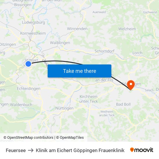 Feuersee to Klinik am Eichert Göppingen Frauenklinik map