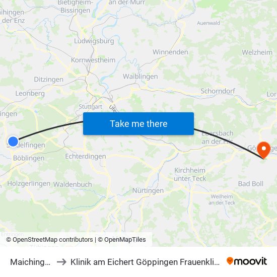 Maichingen to Klinik am Eichert Göppingen Frauenklinik map