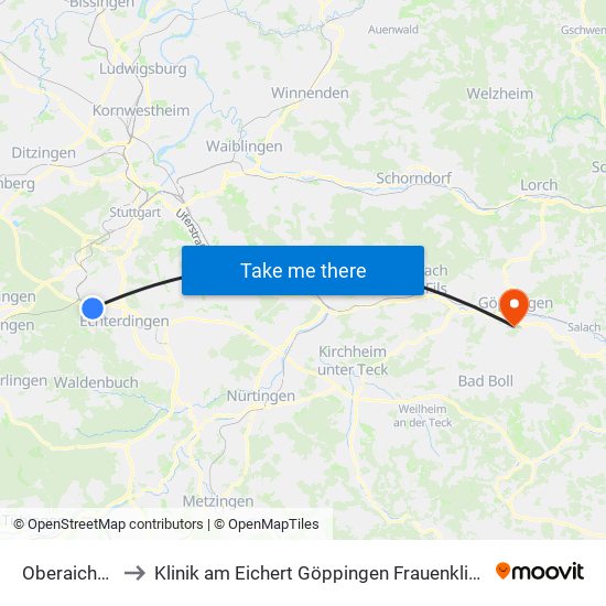 Oberaichen to Klinik am Eichert Göppingen Frauenklinik map