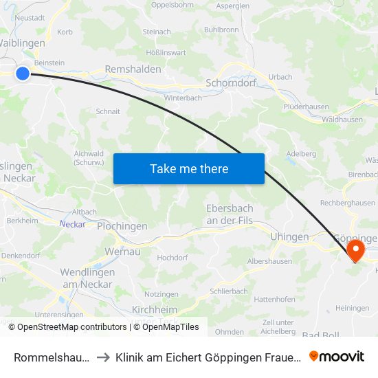 Rommelshausen to Klinik am Eichert Göppingen Frauenklinik map