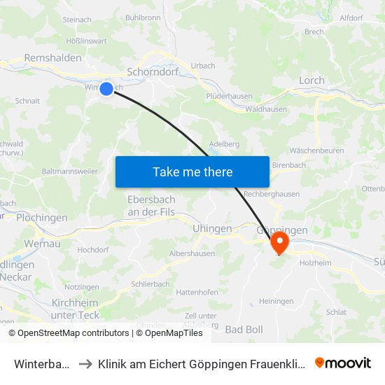 Winterbach to Klinik am Eichert Göppingen Frauenklinik map