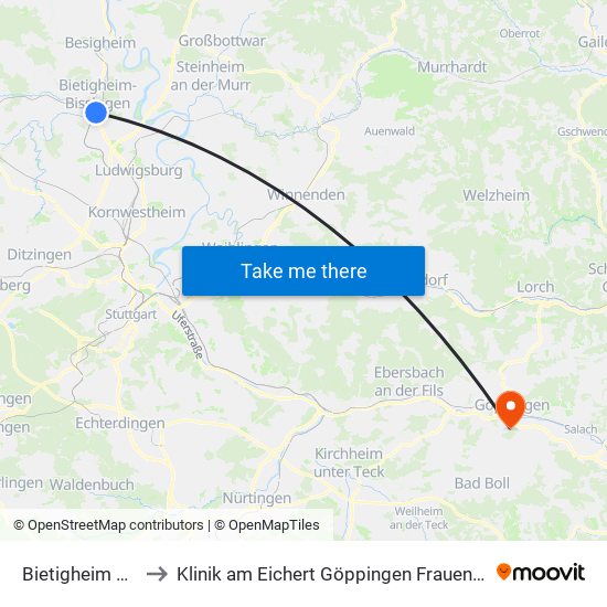 Bietigheim Zob to Klinik am Eichert Göppingen Frauenklinik map
