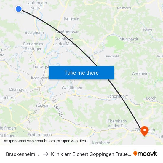 Brackenheim Zob to Klinik am Eichert Göppingen Frauenklinik map