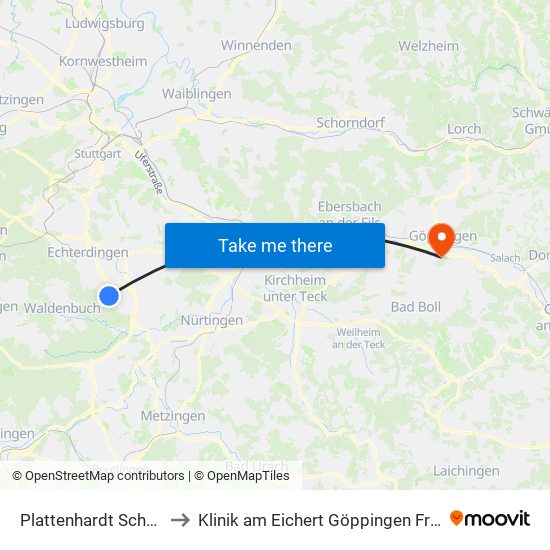 Plattenhardt Schnecken to Klinik am Eichert Göppingen Frauenklinik map