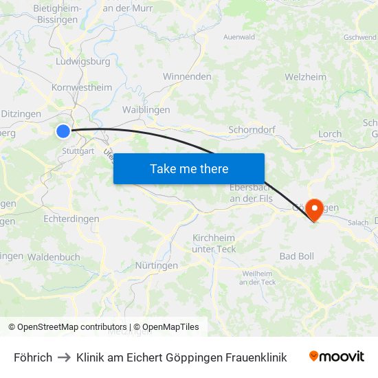 Föhrich to Klinik am Eichert Göppingen Frauenklinik map
