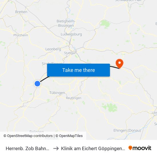 Herrenb. Zob Bahnhofstraße to Klinik am Eichert Göppingen Frauenklinik map