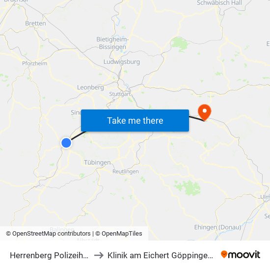 Herrenberg Polizeihochschule to Klinik am Eichert Göppingen Frauenklinik map