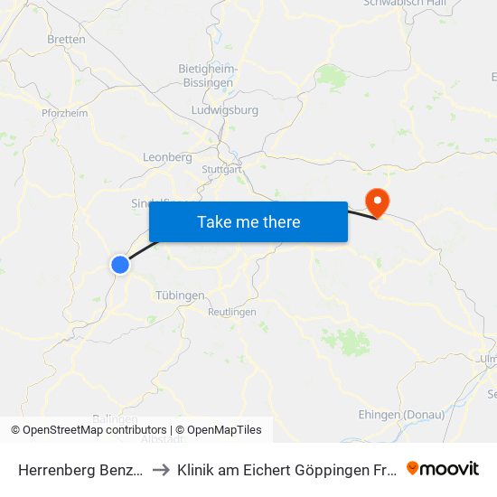 Herrenberg Benzstraße to Klinik am Eichert Göppingen Frauenklinik map