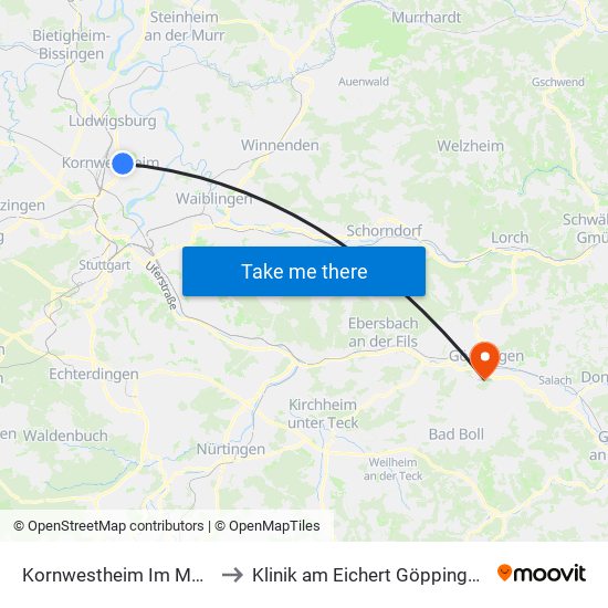 Kornwestheim Im Moldengraben to Klinik am Eichert Göppingen Frauenklinik map