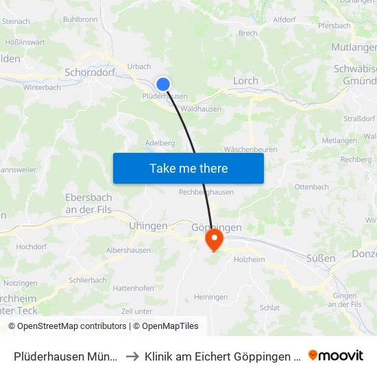 Plüderhausen Münzenhalde to Klinik am Eichert Göppingen Frauenklinik map