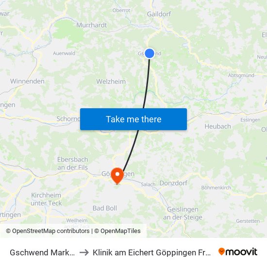 Gschwend Marktplatz to Klinik am Eichert Göppingen Frauenklinik map