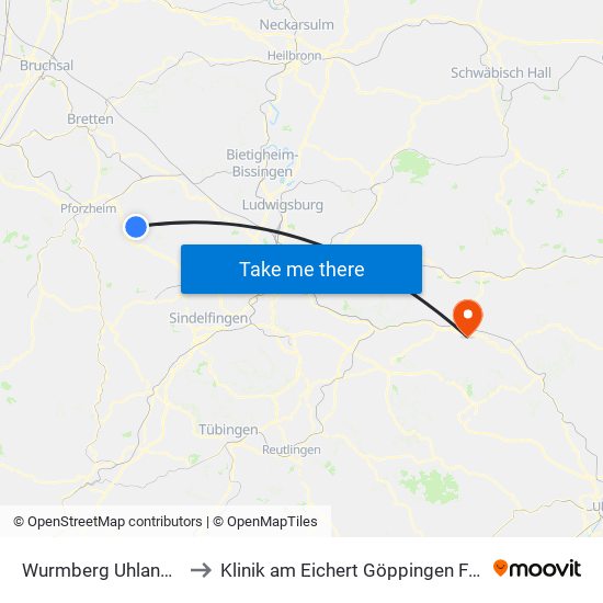 Wurmberg Uhlandstraße to Klinik am Eichert Göppingen Frauenklinik map