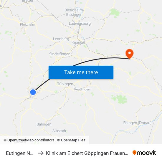 Eutingen Nord to Klinik am Eichert Göppingen Frauenklinik map