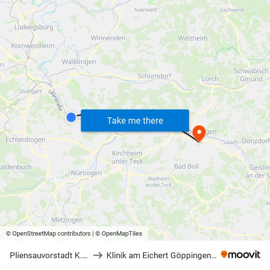Pliensauvorstadt K.-Pfaff-Str. to Klinik am Eichert Göppingen Frauenklinik map