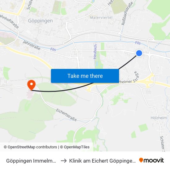 Göppingen Immelmannzentrum to Klinik am Eichert Göppingen Frauenklinik map