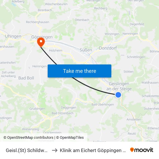 Geisl.(St) Schildwachtweg to Klinik am Eichert Göppingen Frauenklinik map