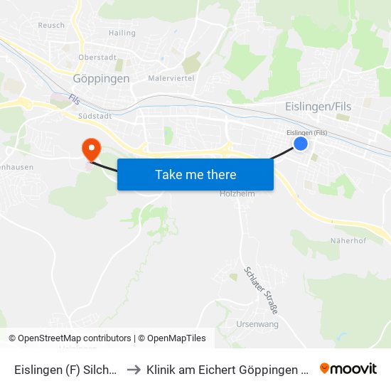 Eislingen (F) Silcherschule to Klinik am Eichert Göppingen Frauenklinik map