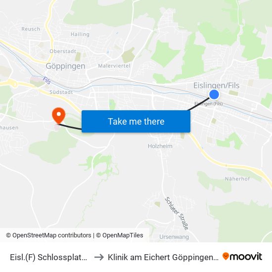Eisl.(F) Schlossplatz/Bahnhof to Klinik am Eichert Göppingen Frauenklinik map