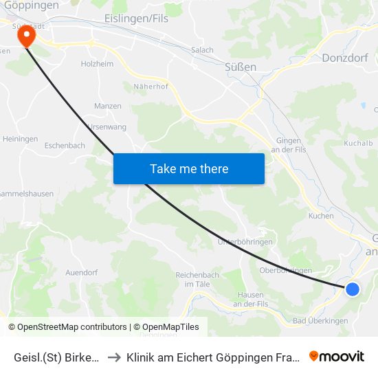 Geisl.(St) Birkenweg to Klinik am Eichert Göppingen Frauenklinik map