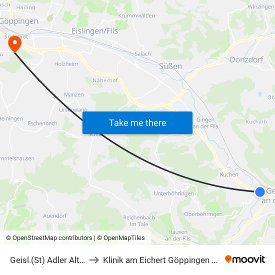 Geisl.(St) Adler Altenstadt to Klinik am Eichert Göppingen Frauenklinik map
