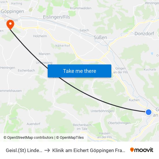 Geisl.(St) Lindenhof to Klinik am Eichert Göppingen Frauenklinik map