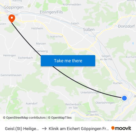 Geisl.(St) Heiligenäcker to Klinik am Eichert Göppingen Frauenklinik map