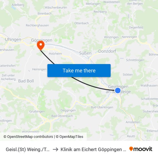 Geisl.(St) Weing./Tegelberg to Klinik am Eichert Göppingen Frauenklinik map