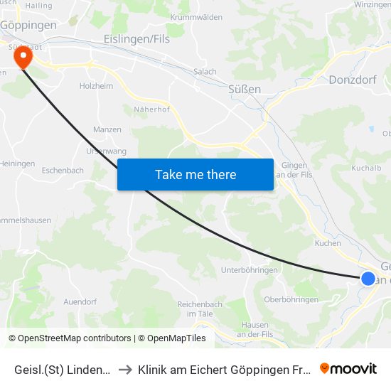 Geisl.(St) Lindenschule to Klinik am Eichert Göppingen Frauenklinik map