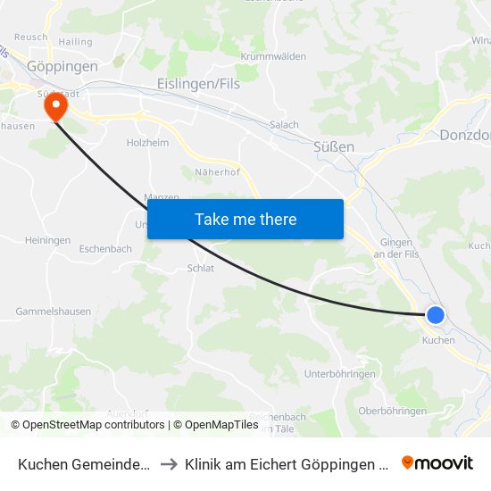 Kuchen Gemeindezentrum to Klinik am Eichert Göppingen Frauenklinik map