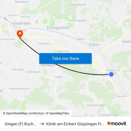 Gingen (F) Buchsteiner to Klinik am Eichert Göppingen Frauenklinik map