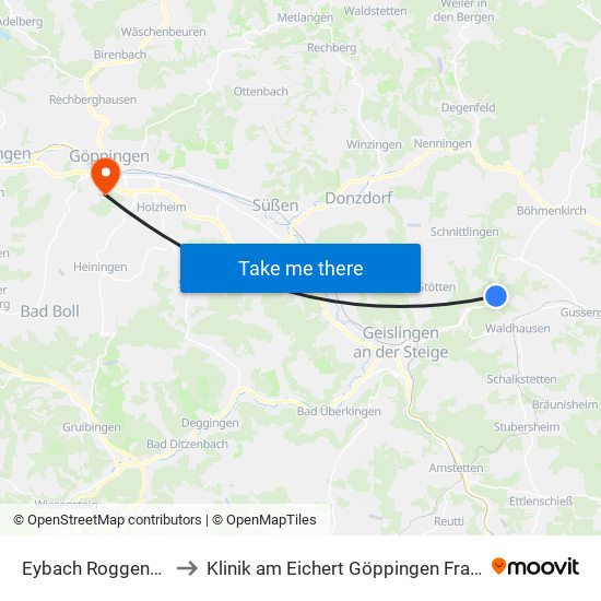 Eybach Roggenmühle to Klinik am Eichert Göppingen Frauenklinik map
