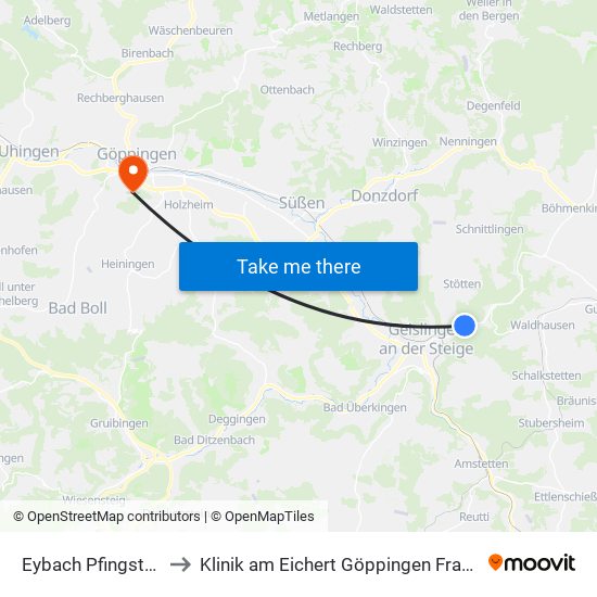 Eybach Pfingsthalde to Klinik am Eichert Göppingen Frauenklinik map