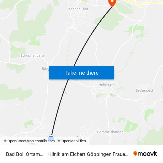 Bad Boll Ortsmitte to Klinik am Eichert Göppingen Frauenklinik map