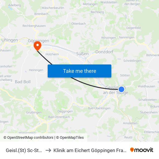 Geisl.(St) Sc-Stadion to Klinik am Eichert Göppingen Frauenklinik map