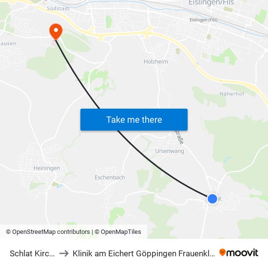 Schlat Kirche to Klinik am Eichert Göppingen Frauenklinik map