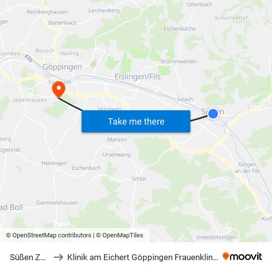 Süßen Zob to Klinik am Eichert Göppingen Frauenklinik map