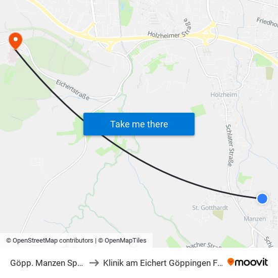 Göpp. Manzen Sportplatz to Klinik am Eichert Göppingen Frauenklinik map