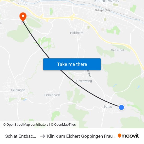 Schlat Enzbachweg to Klinik am Eichert Göppingen Frauenklinik map